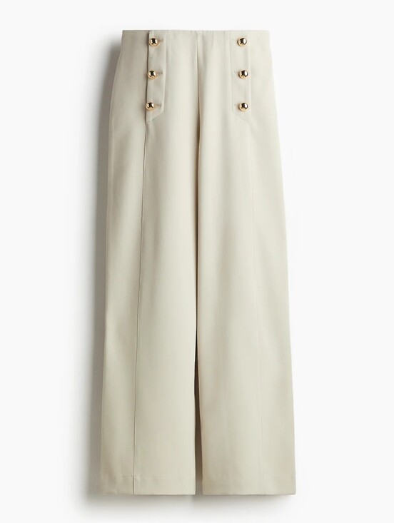 H&M Pants - H&M Cream Wide-Leg High-Waist Pants with Gold Buttons